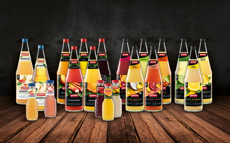 Blickfang für Barkeeper und Gäste: granini relauncht Etiketten-Designs der 0,2 l und 1,0 l Glasflaschen