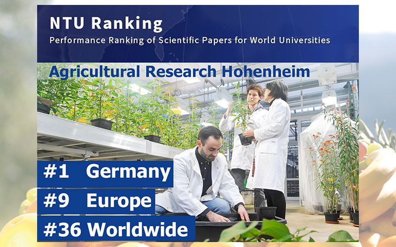 Agrarforschung und Food Sciences: Uni Hohenheim weiter Deutschlands Nr. 1 im NTU-Ranking