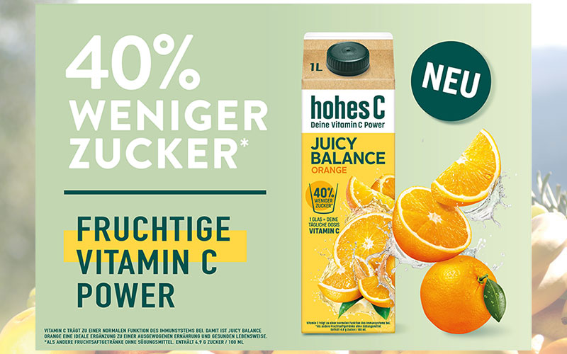 hohes C Juicy Balance – 40 % weniger Zucker1 – Fruchtige Vitamin C Power